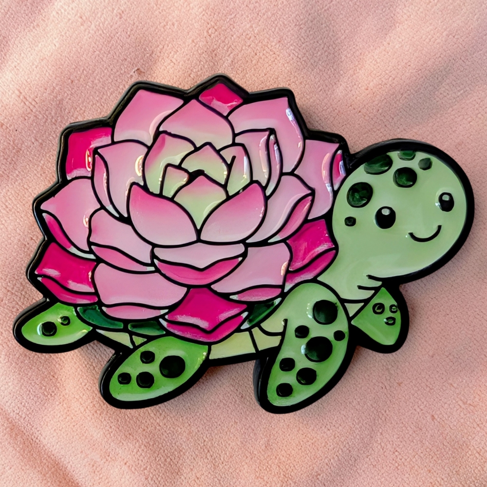 Cute Pink Lotus Turtle Enamel Pin